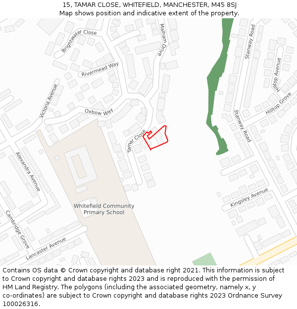 15, TAMAR CLOSE, WHITEFIELD, MANCHESTER, M45 8SJ: Location map and indicative extent of plot