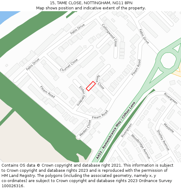 15, TAME CLOSE, NOTTINGHAM, NG11 8PN: Location map and indicative extent of plot