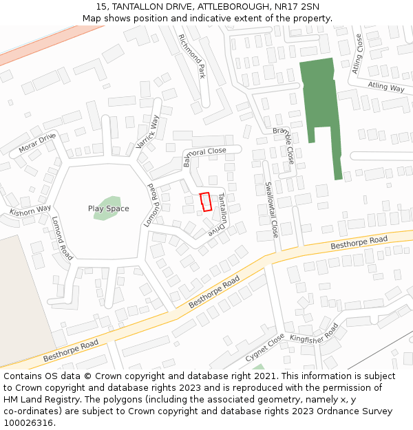 15, TANTALLON DRIVE, ATTLEBOROUGH, NR17 2SN: Location map and indicative extent of plot