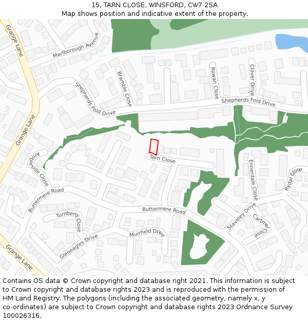 15, TARN CLOSE, WINSFORD, CW7 2SA: Location map and indicative extent of plot