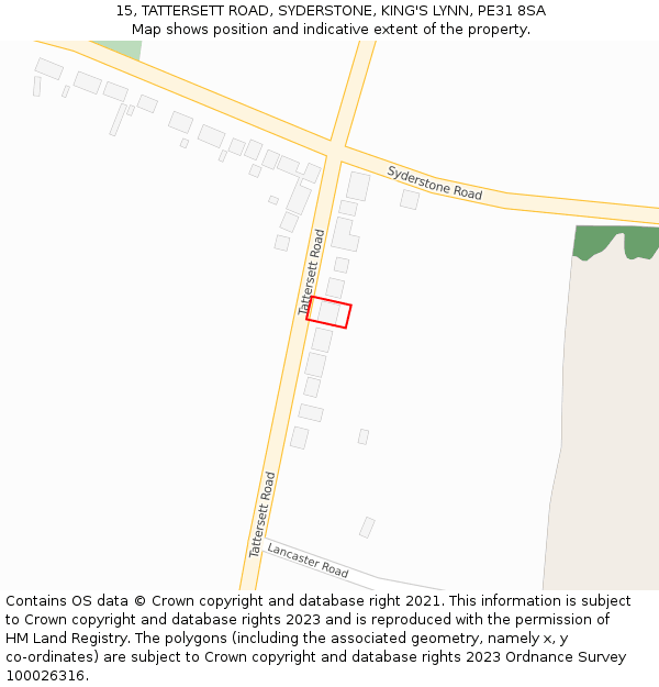 15, TATTERSETT ROAD, SYDERSTONE, KING'S LYNN, PE31 8SA: Location map and indicative extent of plot