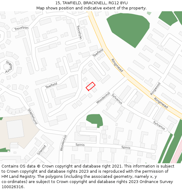 15, TAWFIELD, BRACKNELL, RG12 8YU: Location map and indicative extent of plot