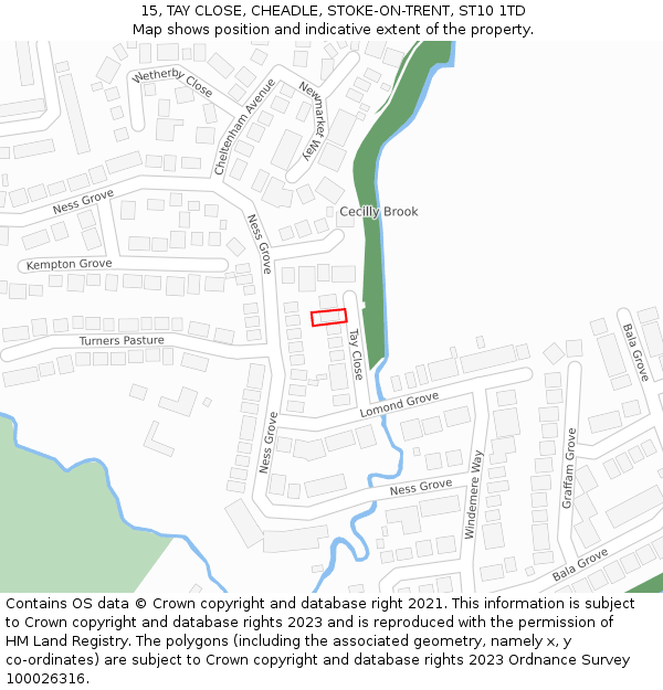 15, TAY CLOSE, CHEADLE, STOKE-ON-TRENT, ST10 1TD: Location map and indicative extent of plot