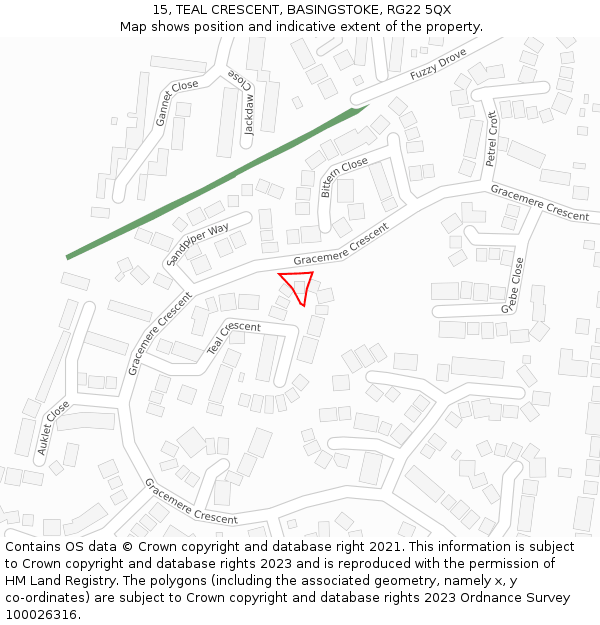 15, TEAL CRESCENT, BASINGSTOKE, RG22 5QX: Location map and indicative extent of plot