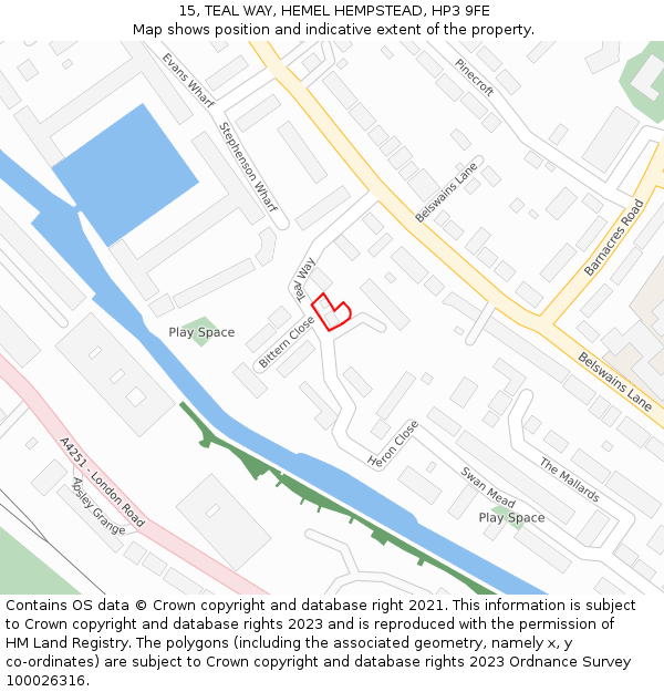 15, TEAL WAY, HEMEL HEMPSTEAD, HP3 9FE: Location map and indicative extent of plot