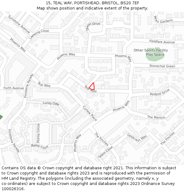 15, TEAL WAY, PORTISHEAD, BRISTOL, BS20 7EF: Location map and indicative extent of plot