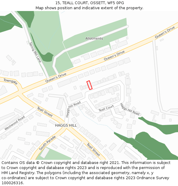 15, TEALL COURT, OSSETT, WF5 0PG: Location map and indicative extent of plot