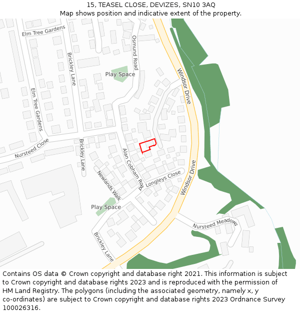 15, TEASEL CLOSE, DEVIZES, SN10 3AQ: Location map and indicative extent of plot