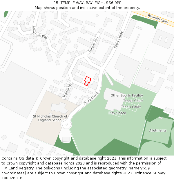 15, TEMPLE WAY, RAYLEIGH, SS6 9PP: Location map and indicative extent of plot