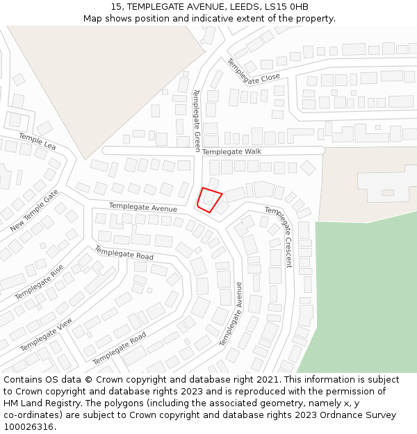 15, TEMPLEGATE AVENUE, LEEDS, LS15 0HB: Location map and indicative extent of plot