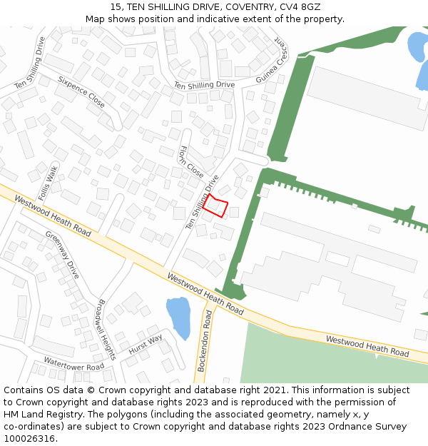 15, TEN SHILLING DRIVE, COVENTRY, CV4 8GZ: Location map and indicative extent of plot