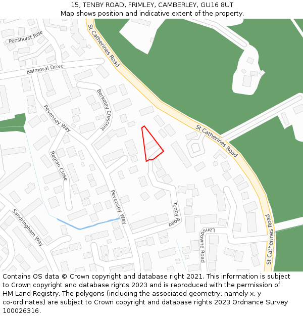 15, TENBY ROAD, FRIMLEY, CAMBERLEY, GU16 8UT: Location map and indicative extent of plot