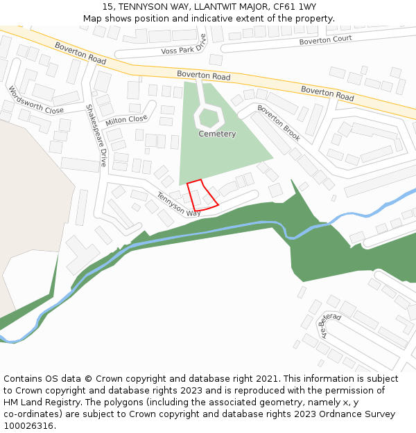 15, TENNYSON WAY, LLANTWIT MAJOR, CF61 1WY: Location map and indicative extent of plot