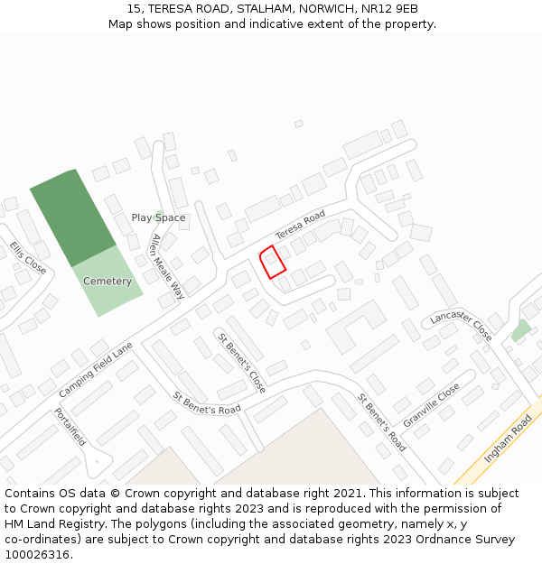 15, TERESA ROAD, STALHAM, NORWICH, NR12 9EB: Location map and indicative extent of plot