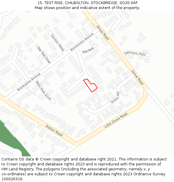 15, TEST RISE, CHILBOLTON, STOCKBRIDGE, SO20 6AF: Location map and indicative extent of plot