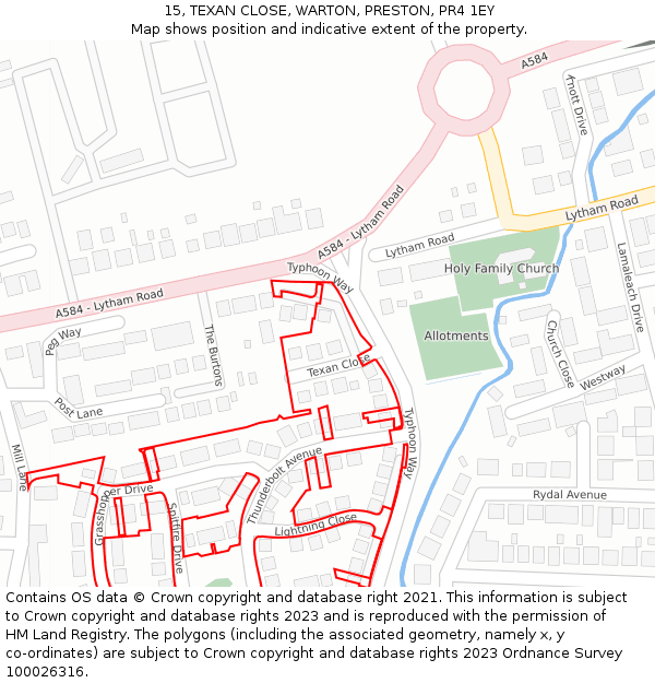 15, TEXAN CLOSE, WARTON, PRESTON, PR4 1EY: Location map and indicative extent of plot