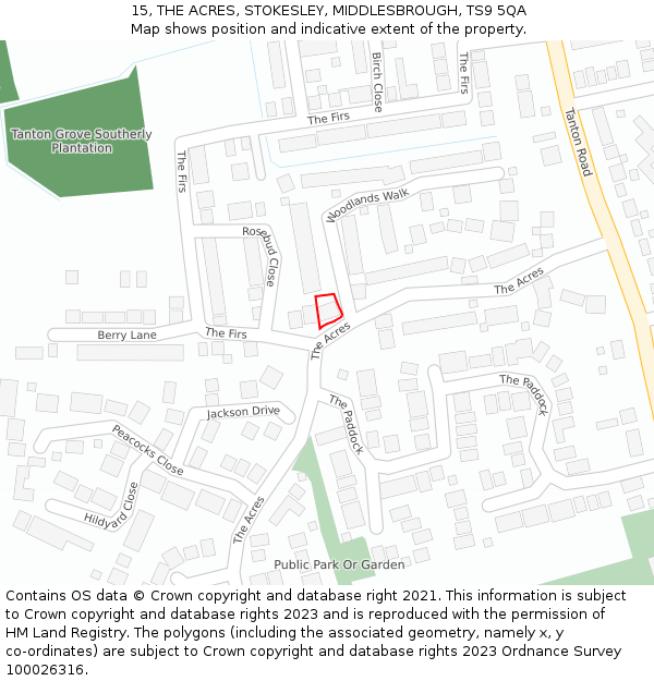 15, THE ACRES, STOKESLEY, MIDDLESBROUGH, TS9 5QA: Location map and indicative extent of plot