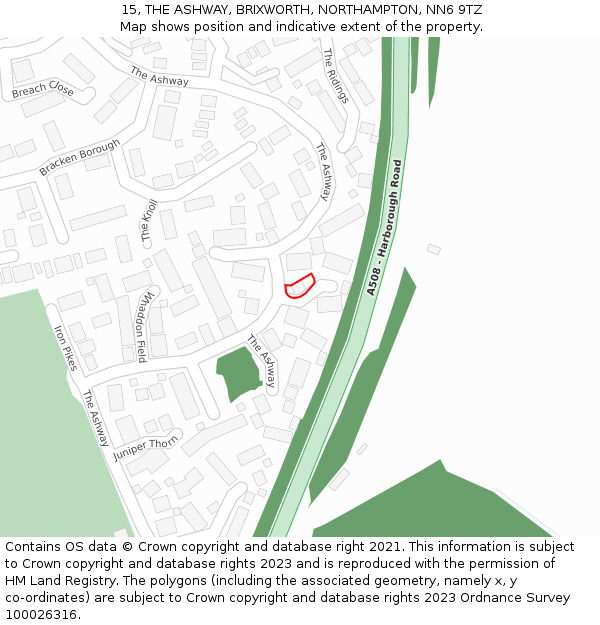 15, THE ASHWAY, BRIXWORTH, NORTHAMPTON, NN6 9TZ: Location map and indicative extent of plot