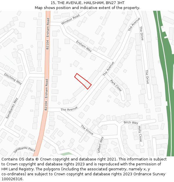 15, THE AVENUE, HAILSHAM, BN27 3HT: Location map and indicative extent of plot