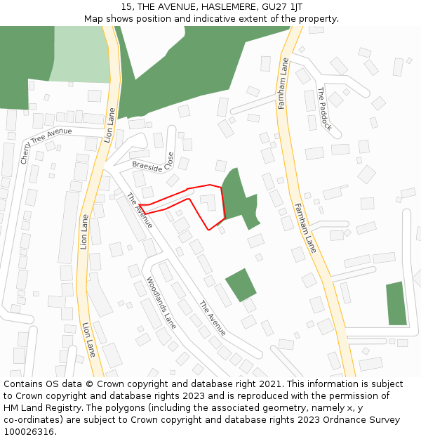 15, THE AVENUE, HASLEMERE, GU27 1JT: Location map and indicative extent of plot