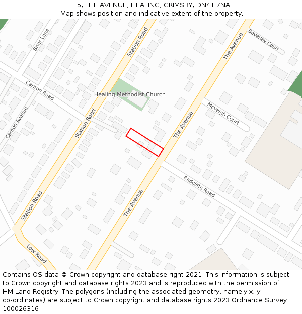 15, THE AVENUE, HEALING, GRIMSBY, DN41 7NA: Location map and indicative extent of plot