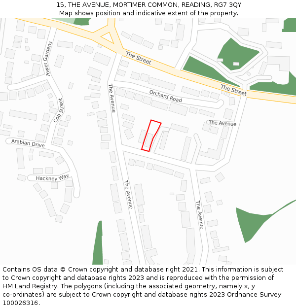 15, THE AVENUE, MORTIMER COMMON, READING, RG7 3QY: Location map and indicative extent of plot