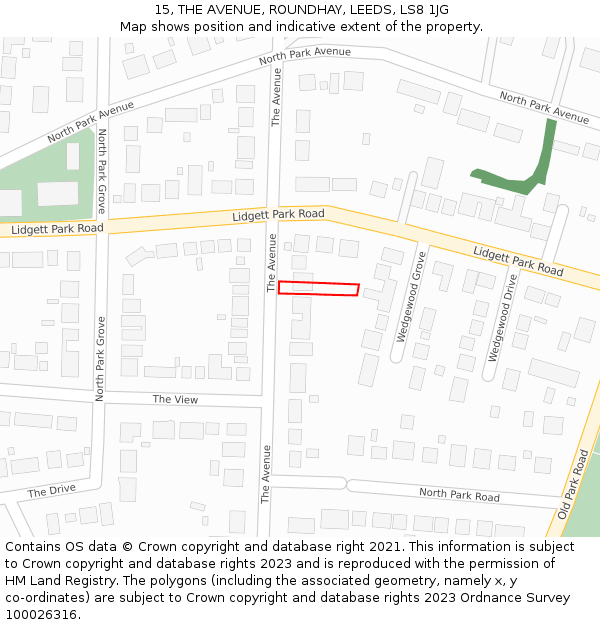 15, THE AVENUE, ROUNDHAY, LEEDS, LS8 1JG: Location map and indicative extent of plot