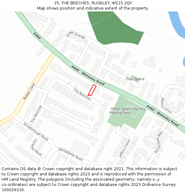15, THE BEECHES, RUGELEY, WS15 2QY: Location map and indicative extent of plot