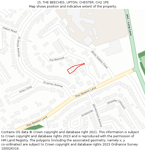 15, THE BEECHES, UPTON, CHESTER, CH2 1PE: Location map and indicative extent of plot