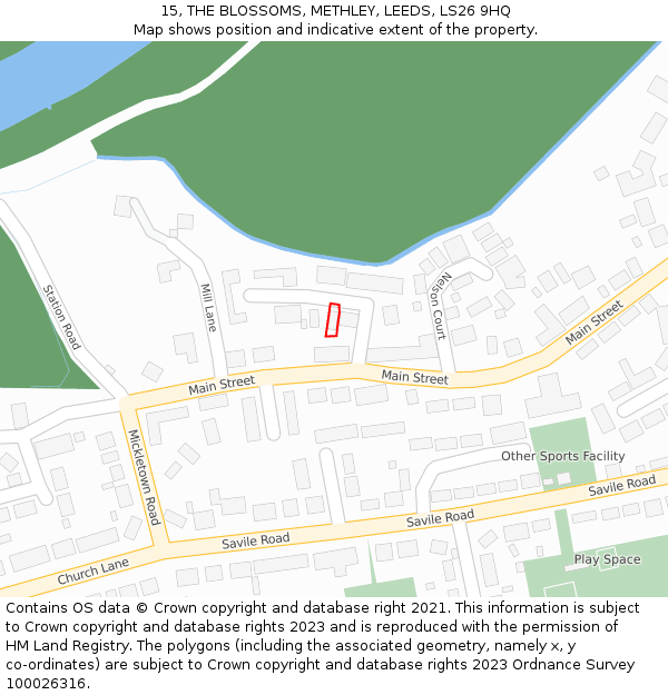 15, THE BLOSSOMS, METHLEY, LEEDS, LS26 9HQ: Location map and indicative extent of plot