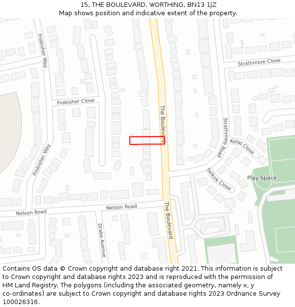 15, THE BOULEVARD, WORTHING, BN13 1JZ: Location map and indicative extent of plot