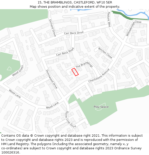 15, THE BRAMBLINGS, CASTLEFORD, WF10 5ER: Location map and indicative extent of plot