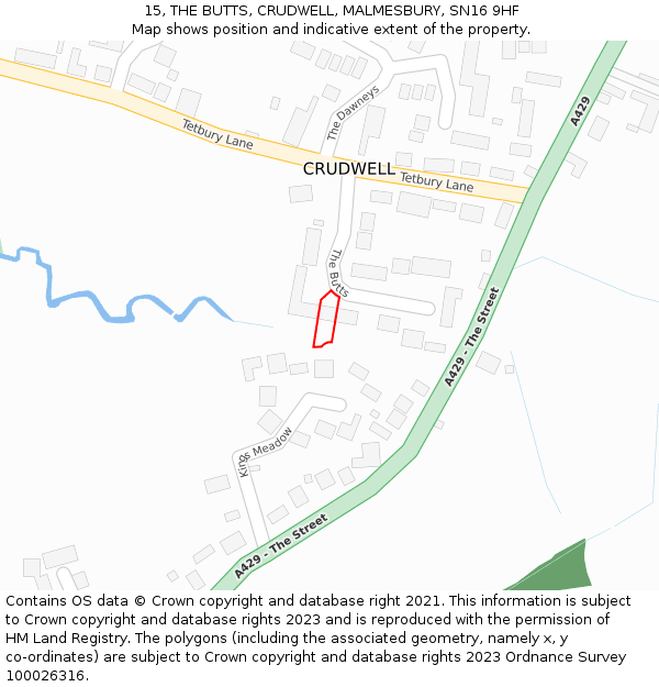 15, THE BUTTS, CRUDWELL, MALMESBURY, SN16 9HF: Location map and indicative extent of plot