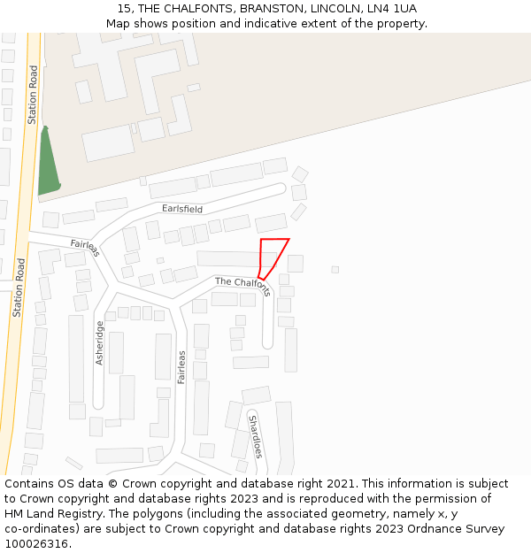 15, THE CHALFONTS, BRANSTON, LINCOLN, LN4 1UA: Location map and indicative extent of plot