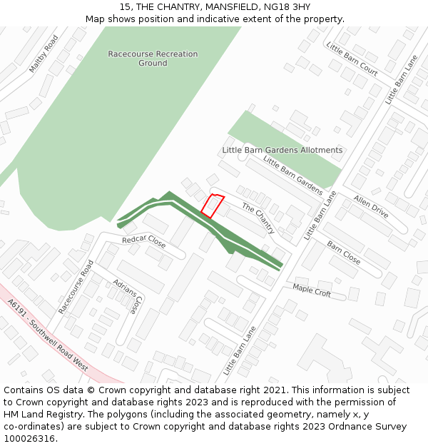15, THE CHANTRY, MANSFIELD, NG18 3HY: Location map and indicative extent of plot