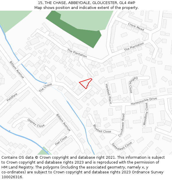 15, THE CHASE, ABBEYDALE, GLOUCESTER, GL4 4WP: Location map and indicative extent of plot