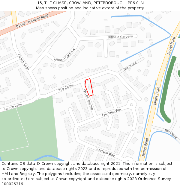 15, THE CHASE, CROWLAND, PETERBOROUGH, PE6 0LN: Location map and indicative extent of plot