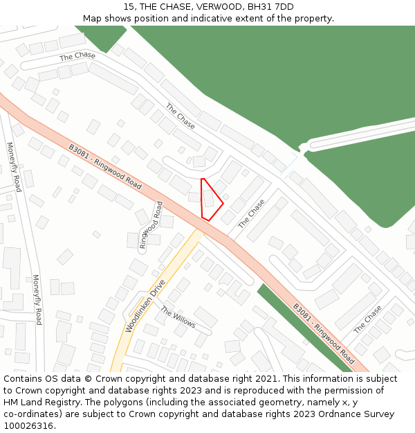 15, THE CHASE, VERWOOD, BH31 7DD: Location map and indicative extent of plot