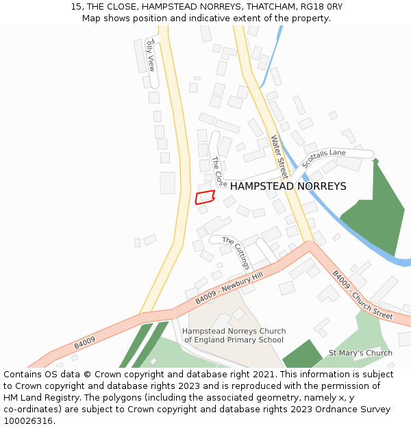 15, THE CLOSE, HAMPSTEAD NORREYS, THATCHAM, RG18 0RY: Location map and indicative extent of plot
