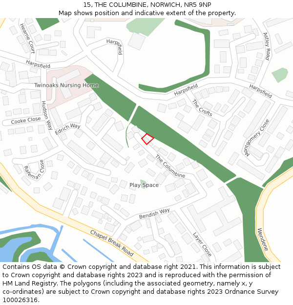 15, THE COLUMBINE, NORWICH, NR5 9NP: Location map and indicative extent of plot