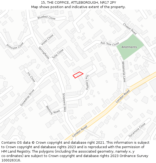 15, THE COPPICE, ATTLEBOROUGH, NR17 2PY: Location map and indicative extent of plot