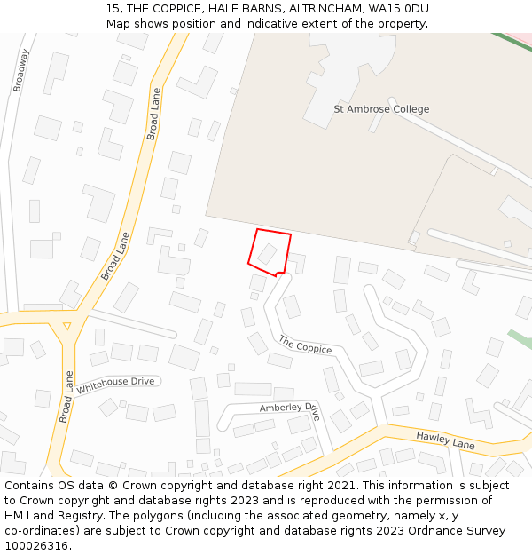 15, THE COPPICE, HALE BARNS, ALTRINCHAM, WA15 0DU: Location map and indicative extent of plot