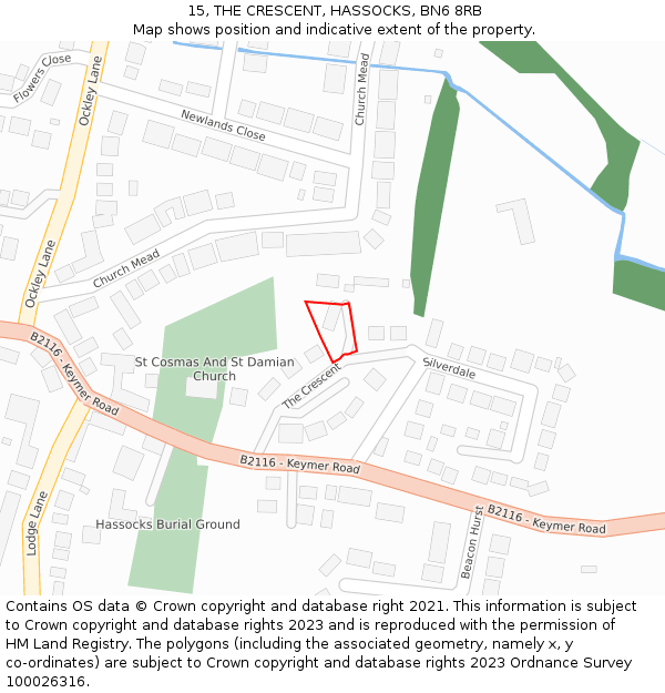 15, THE CRESCENT, HASSOCKS, BN6 8RB: Location map and indicative extent of plot