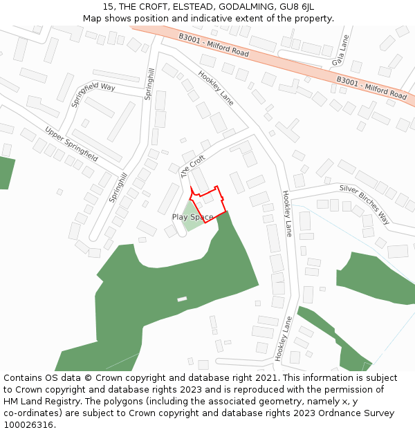 15, THE CROFT, ELSTEAD, GODALMING, GU8 6JL: Location map and indicative extent of plot
