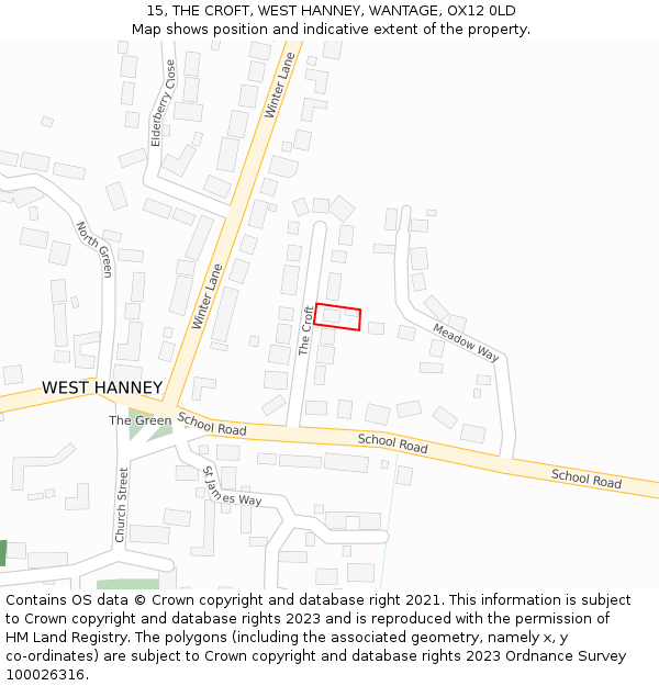 15, THE CROFT, WEST HANNEY, WANTAGE, OX12 0LD: Location map and indicative extent of plot