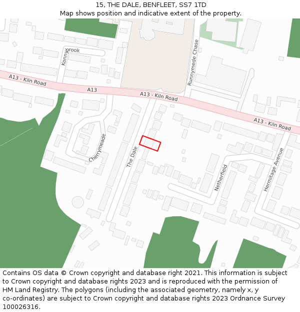 15, THE DALE, BENFLEET, SS7 1TD: Location map and indicative extent of plot