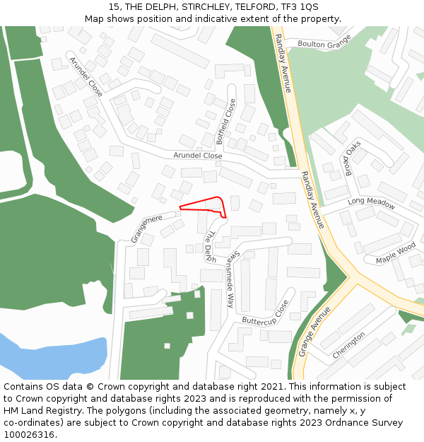 15, THE DELPH, STIRCHLEY, TELFORD, TF3 1QS: Location map and indicative extent of plot