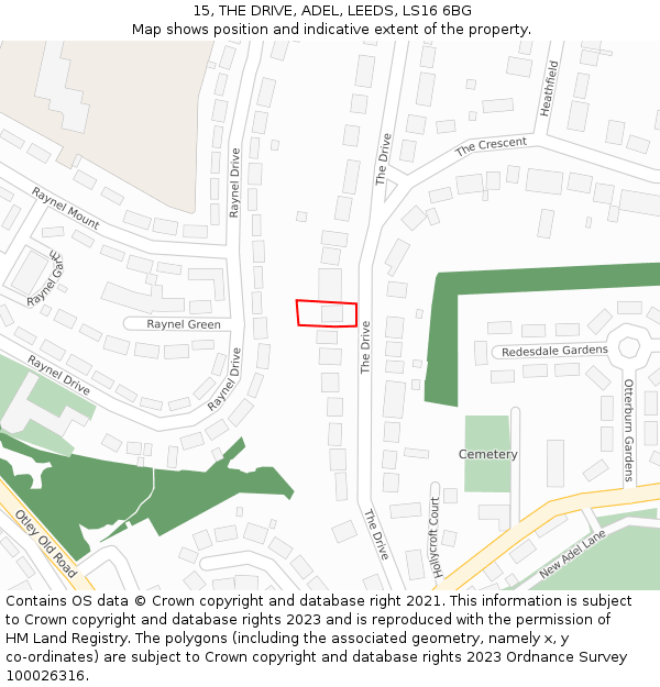 15, THE DRIVE, ADEL, LEEDS, LS16 6BG: Location map and indicative extent of plot