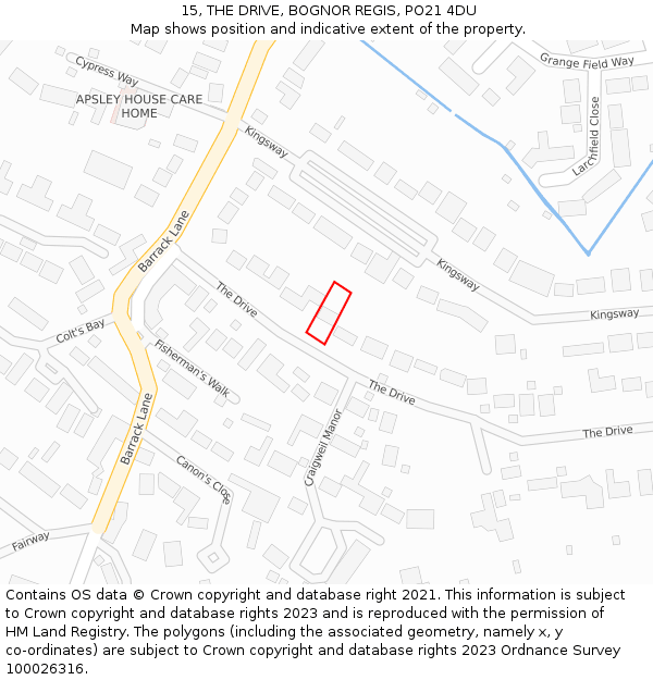 15, THE DRIVE, BOGNOR REGIS, PO21 4DU: Location map and indicative extent of plot