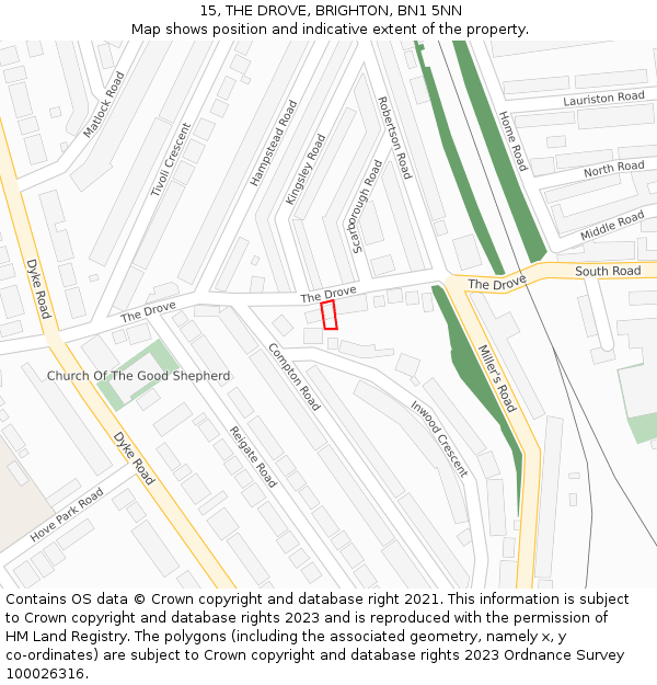 15, THE DROVE, BRIGHTON, BN1 5NN: Location map and indicative extent of plot